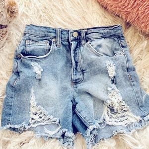 Girls Ripped Raw Hem Denim Shorts